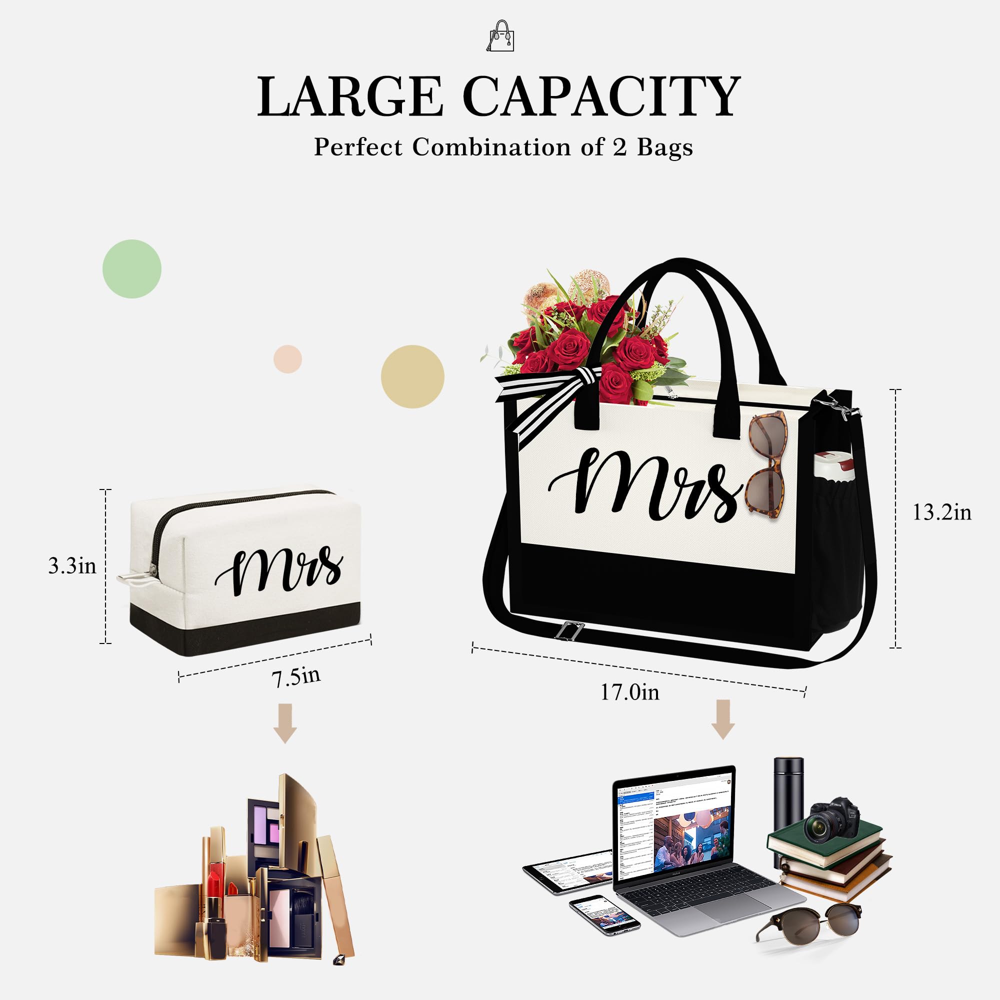 LARGE CAPACITY  
Perfect Combination of 2 Bags  

Mrs  
3.3in x 7.5in  

Mrs  
13.2in x 17.0in