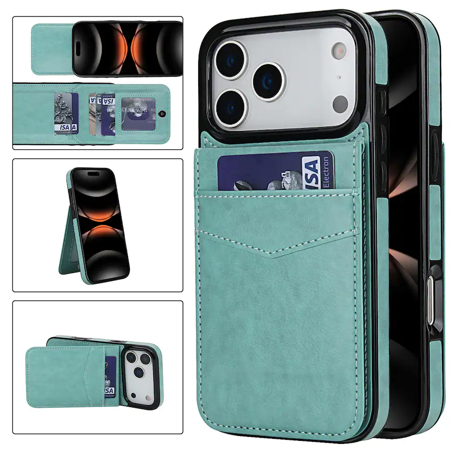 Dteck for Apple iPhone 17 Pro Max Solid Color PU Leather Case,Credit ...