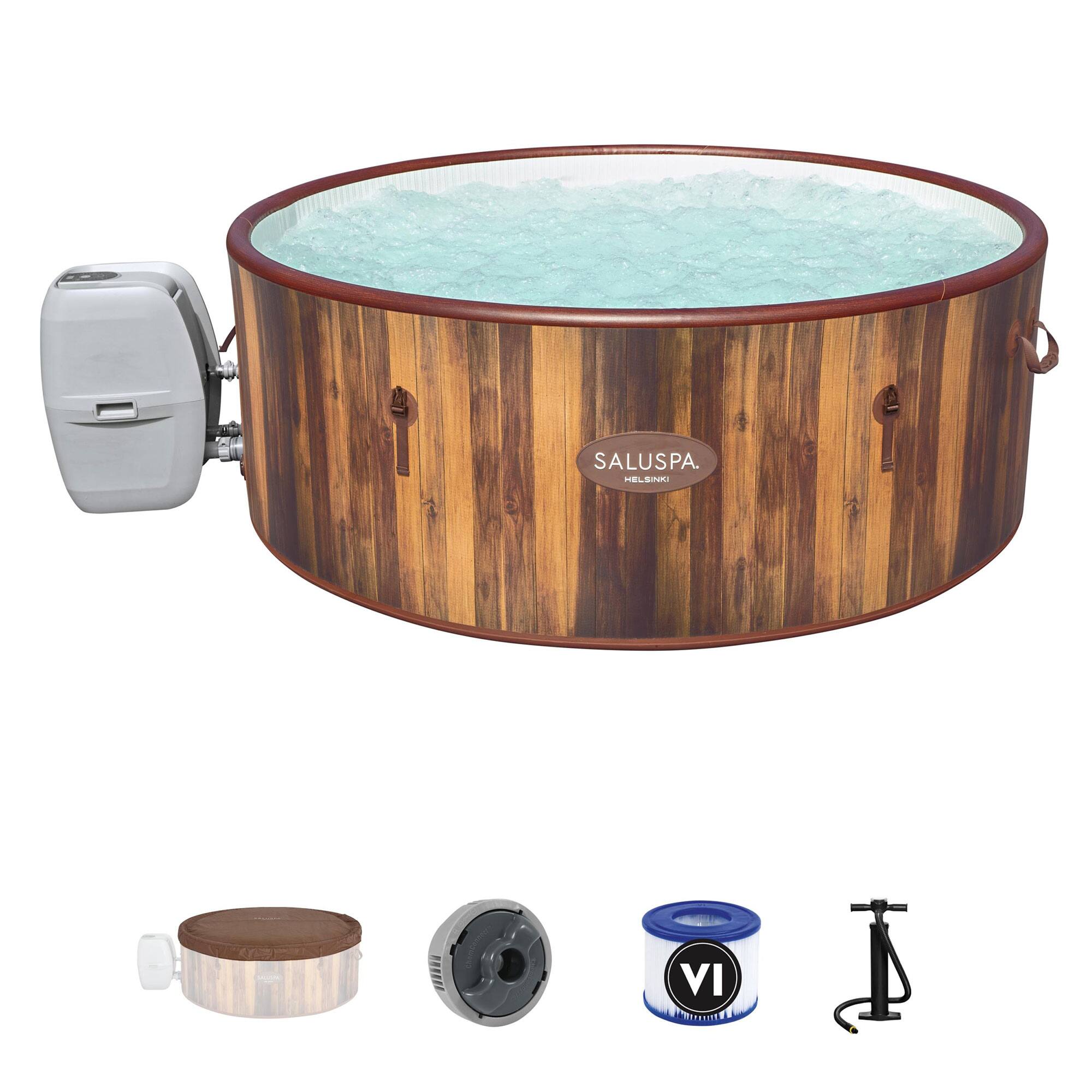 Angle. Bestway - Inflatable Hot Tub Spa + 12 Filter Cartridge Refills - Gray.