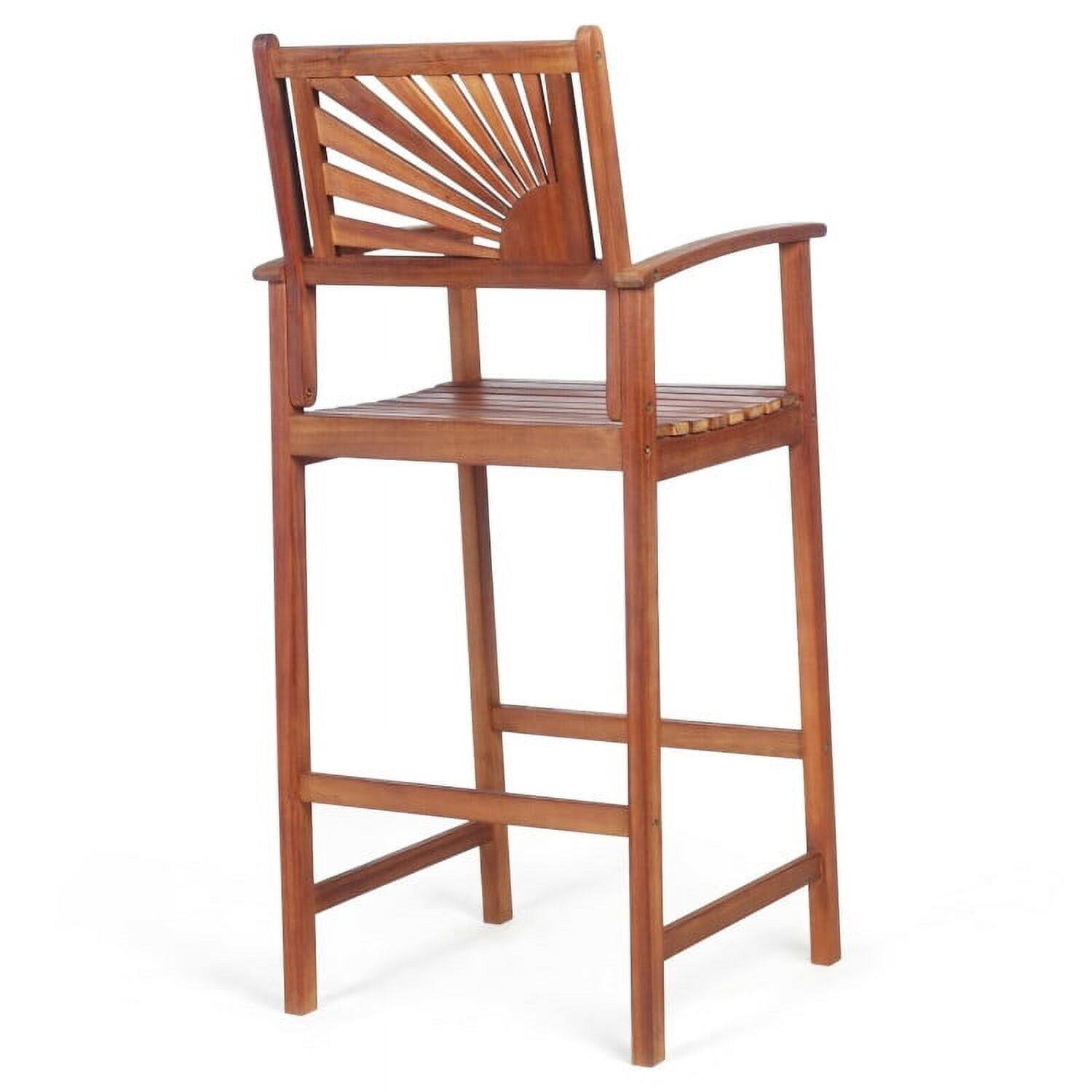 Left. Pefilos - 2 Pieces Outdoor Acacia Wood Bar Chairs with Sunflower Backrest and Armrests - Brown.