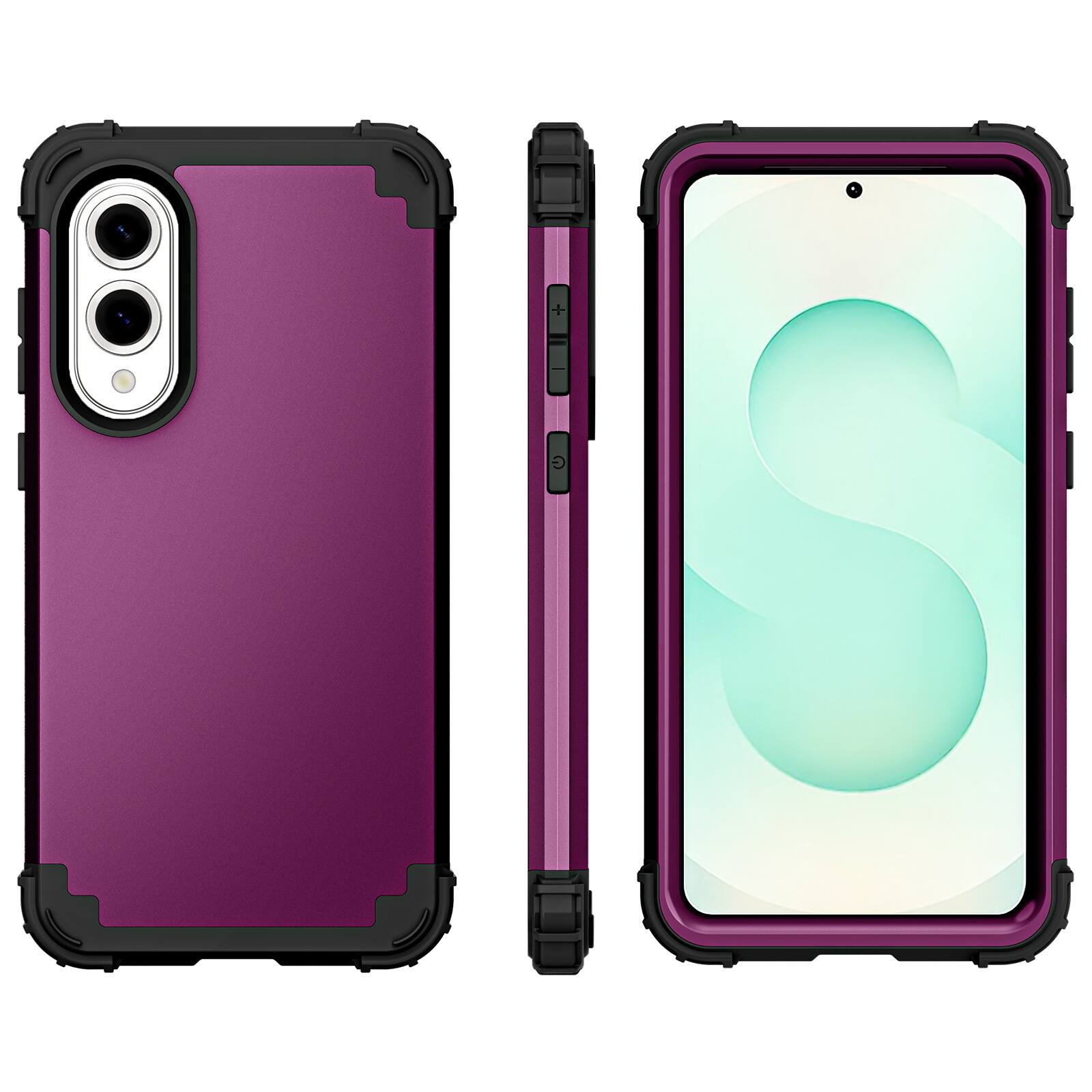 Alt View 1. Dteck - Rugged Case for Samsung Galaxy S25 Edge,Shockproof Soft Silicone Bumper Hard PC Back Cover,3-Layers Protective Shell - Purple.