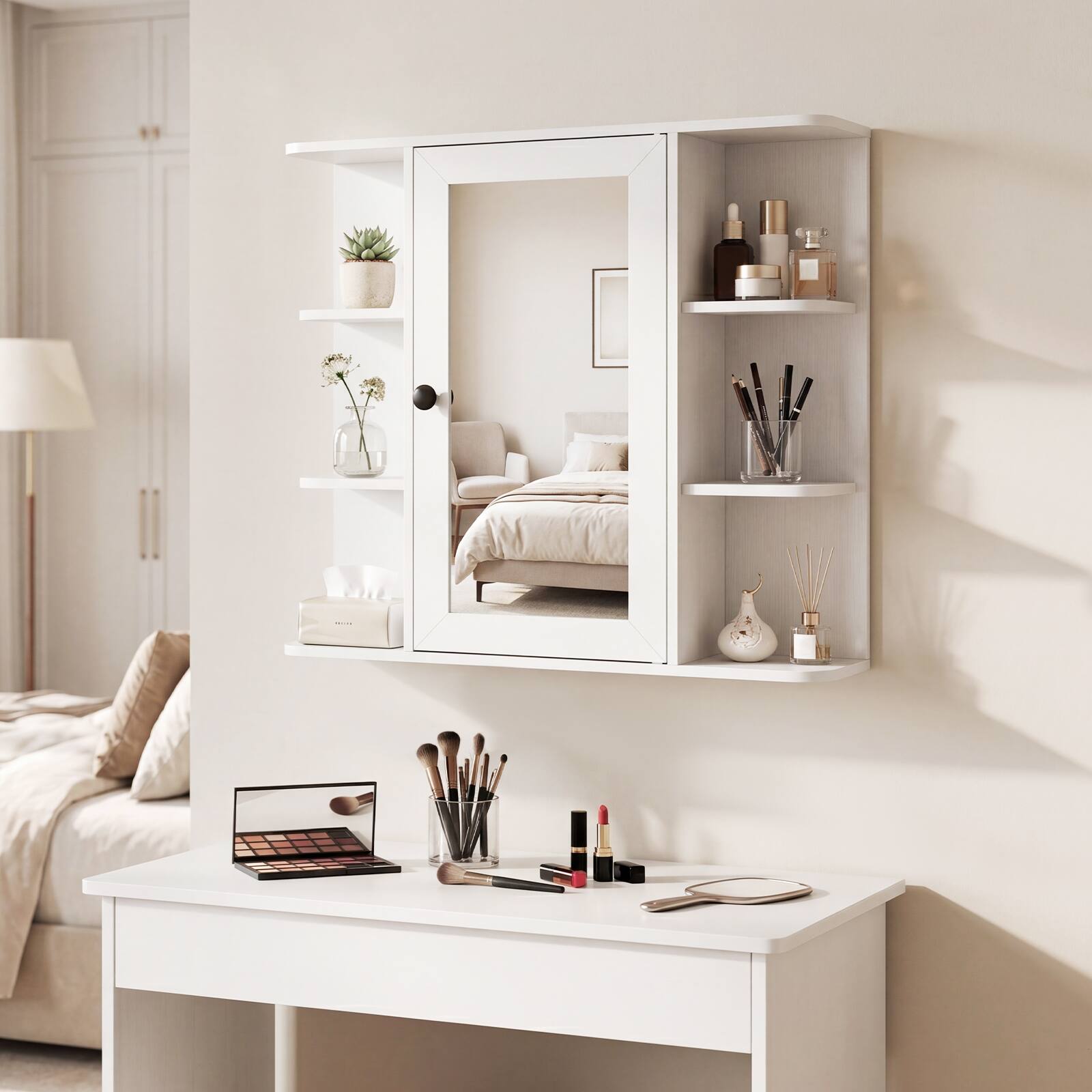 Alt View 4. Costway - Costway Wall Mounted Bathroom Medicine Cabinet with 3 Inner Shelves & 6 Open Side Shelves - White.