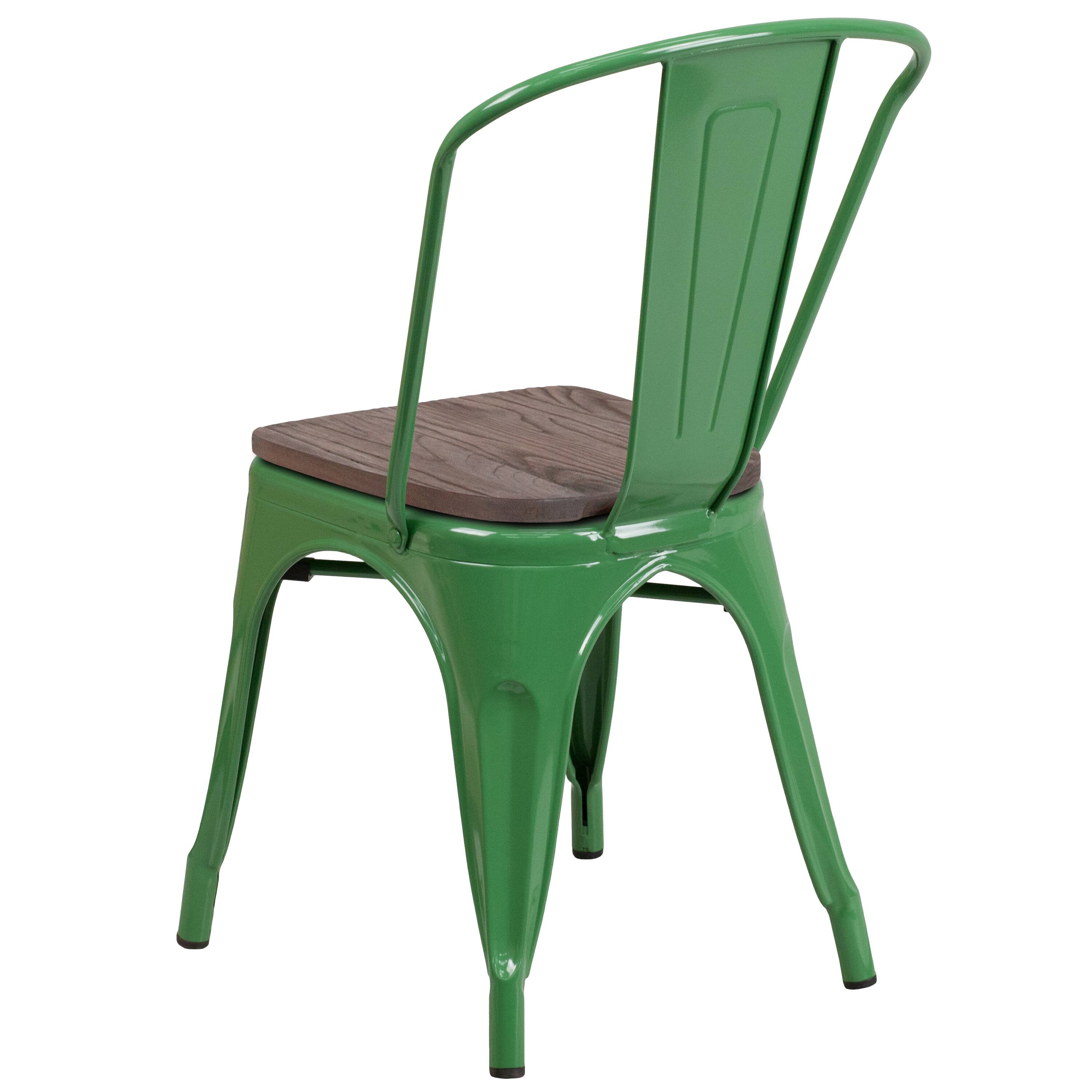 Alt View 3. Emma + Oliver - Colorful Metal Stackable Dining Chair with Wood Seat - Green.
