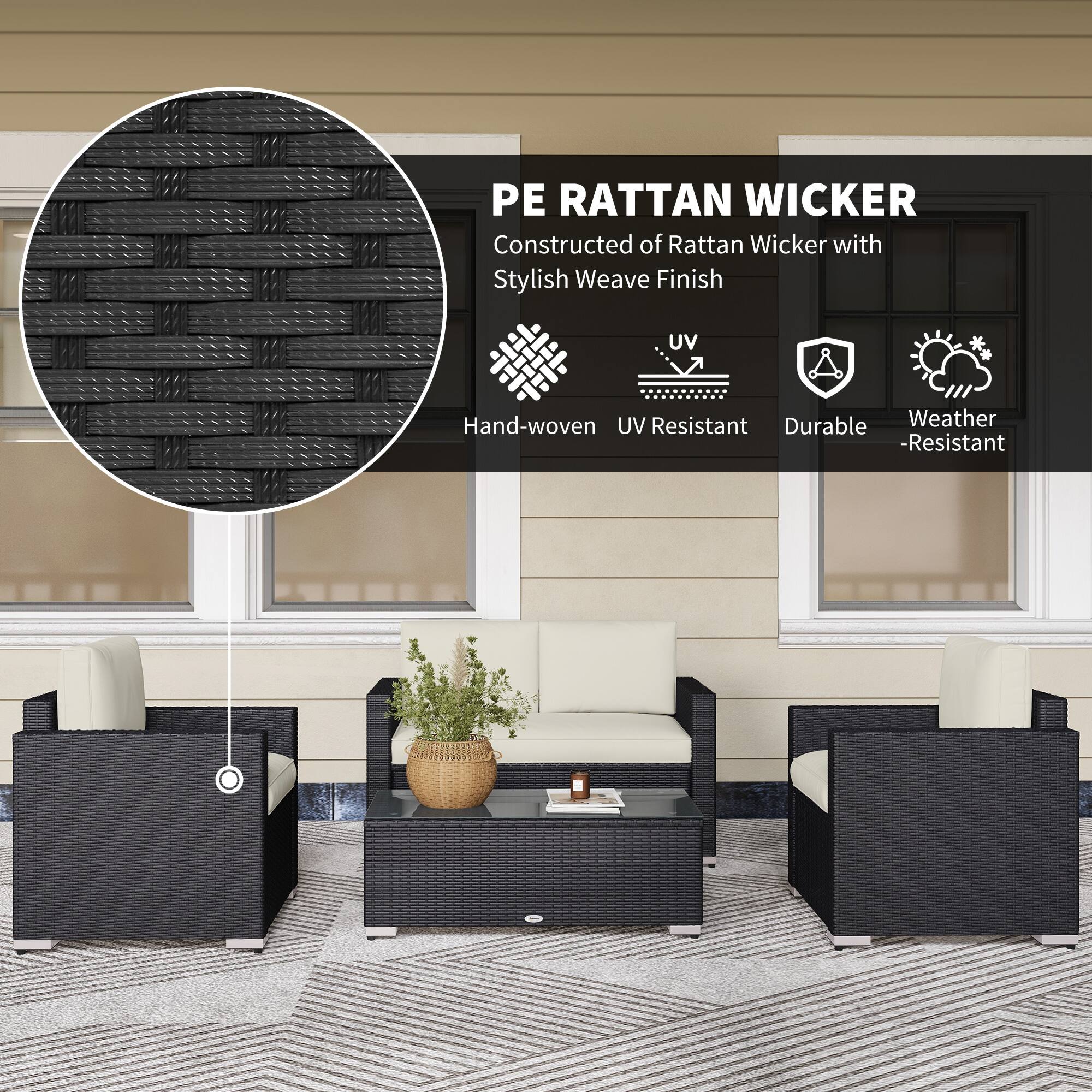 PE RATTAN WICKER, Constructed of Rattan Wicker with Stylish Weave Finish, Hand-woven, UV Resistant, Durable, Weather-Resistant