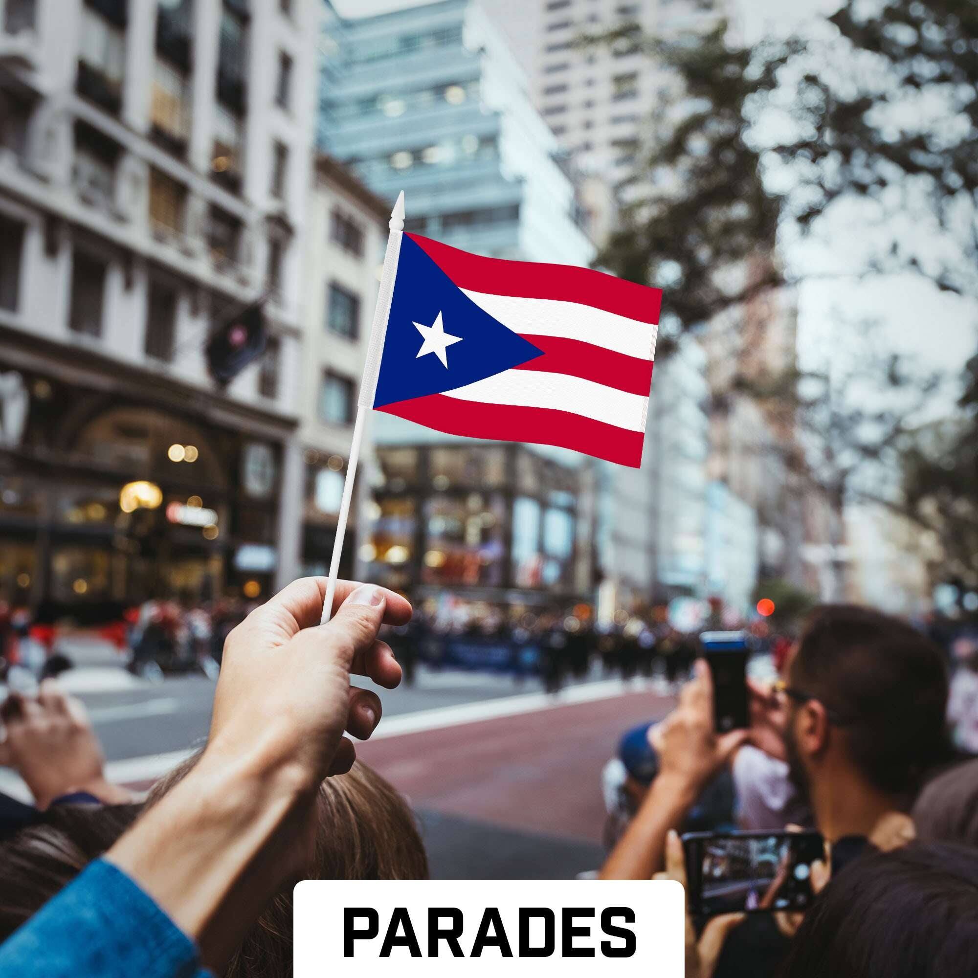 Back. G128 - 50-Pack Handheld Puerto Rico Flags, 4 x 6 in. - Red, Blue, White.