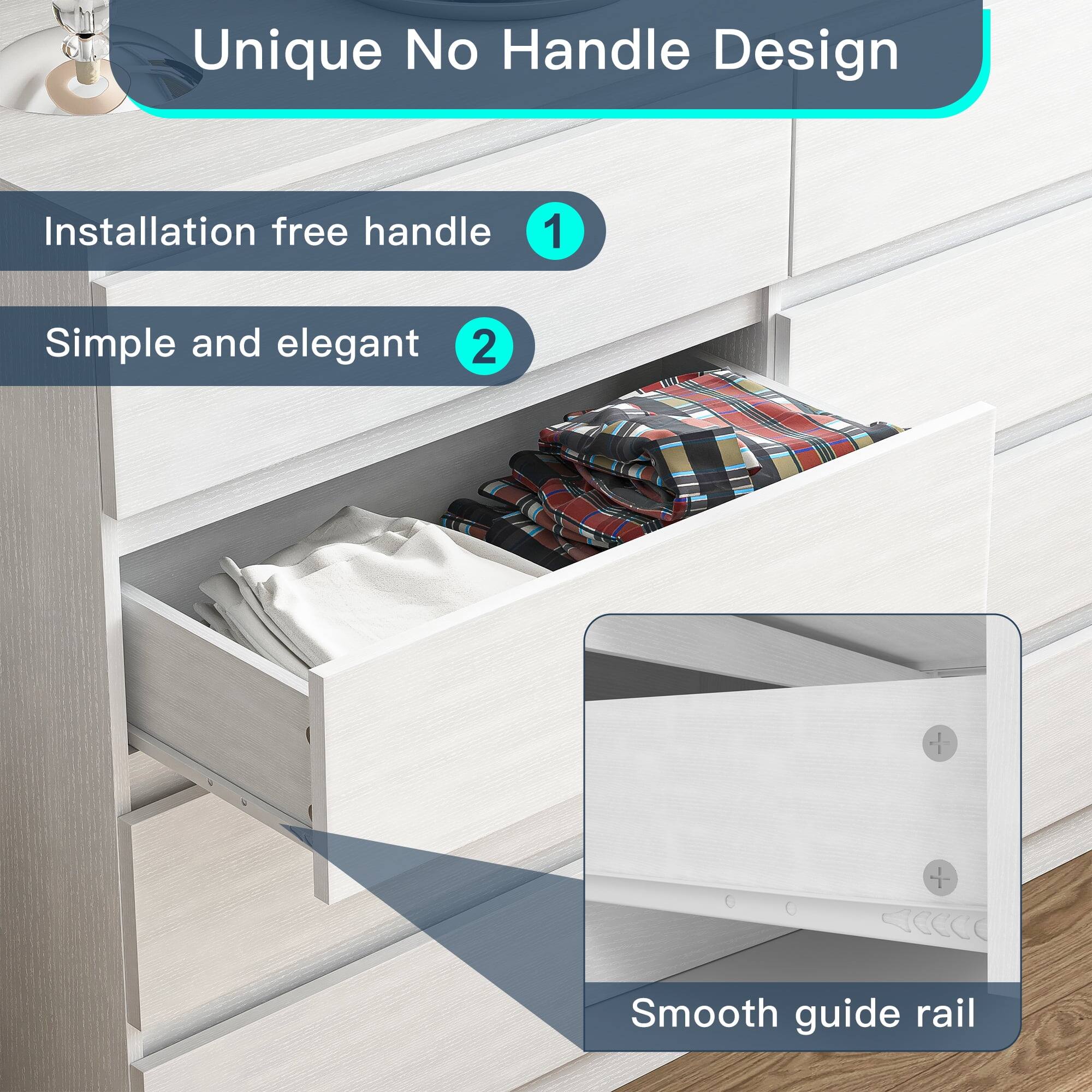 Unique No Handle Design

1. Installation free handle
2. Simple and elegant

Smooth guide rail