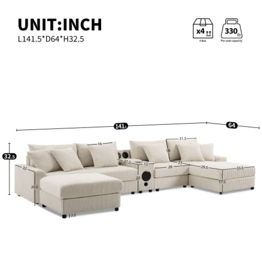 UNIT: INCH  
L141.5 * D64 * H32.5  
x4 11  
330 lb  
Per seat capacity  
141s  
64  
16  
31.5  
32.5  
32  
27.5  
12  
18  
29  
23  
29.5  
33.5  
20.5  
20  
175  
125