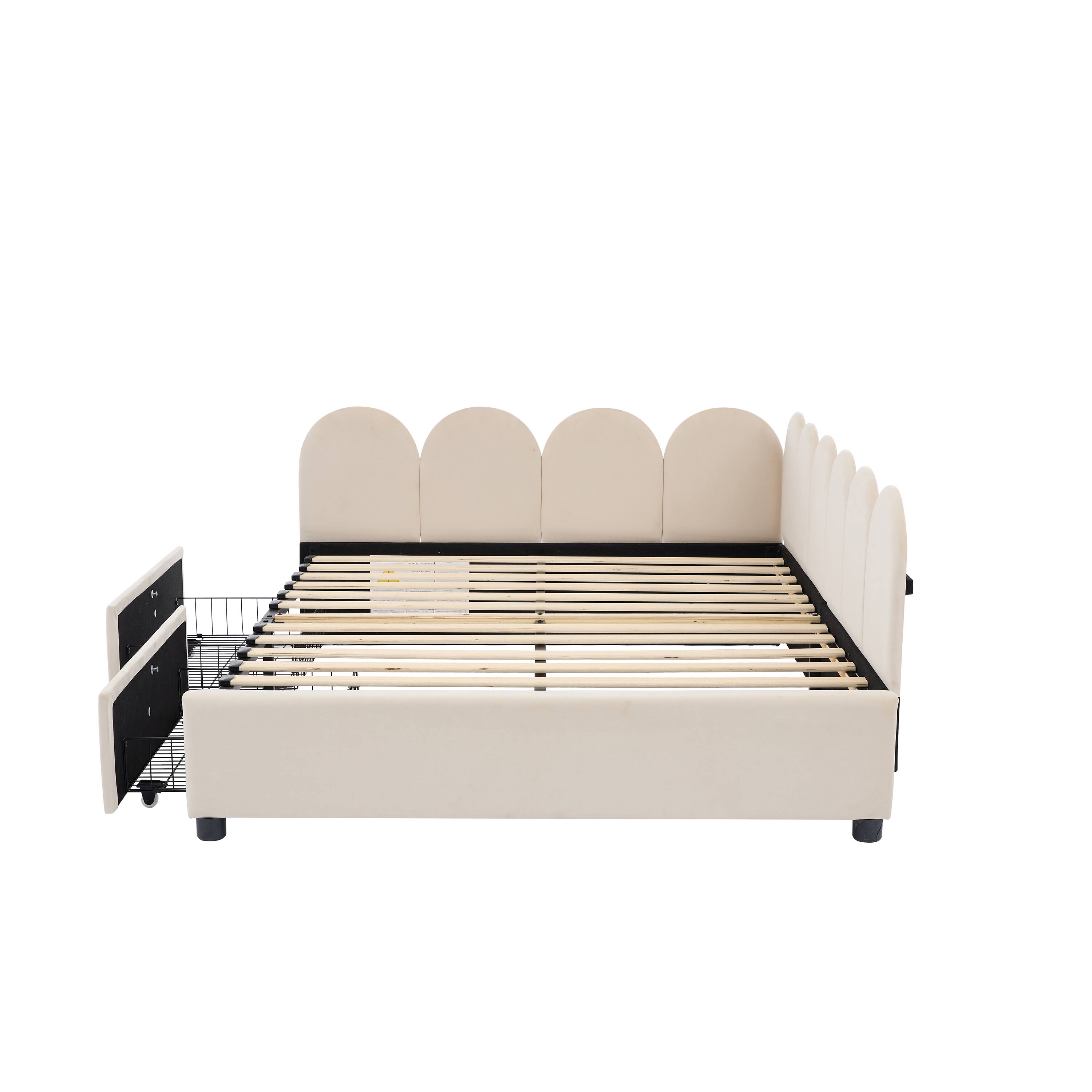Alt View 4. Tiramisubest - Full Size Upholstered Daybed with 2 Drawers, Velvet Sofabed with Soft Fabric Headboard, No Box-spring Needed, Beige - Beige.