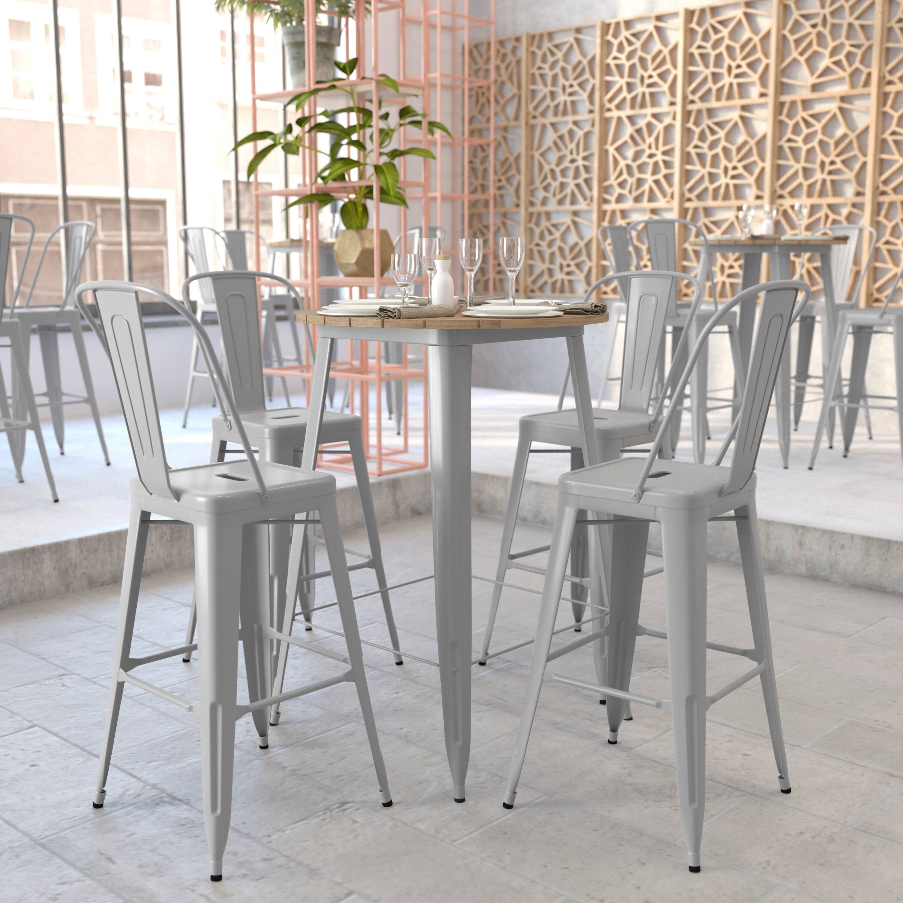Alt View 3. Flash Furniture - Declan Commercial Indoor/Outdoor Bar Top Table, 30" Round All Weather Brown Poly Resin Top with Silver Steel base - Gray.