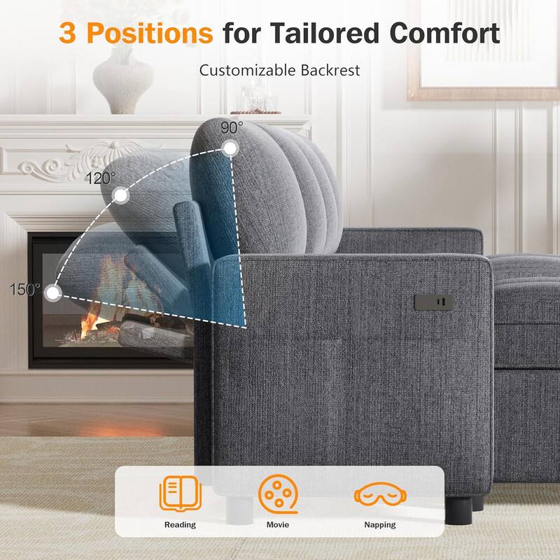 3 Positions for Tailored Comfort: Customizable Backrest

- 90°: Reading
- 120°: Movie
- 150°: Napping