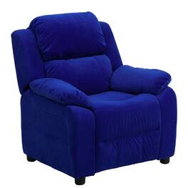 Emma + Oliver - Deluxe Padded Contemporary Kids Recliner with Storage Arms - Blue Microfiber