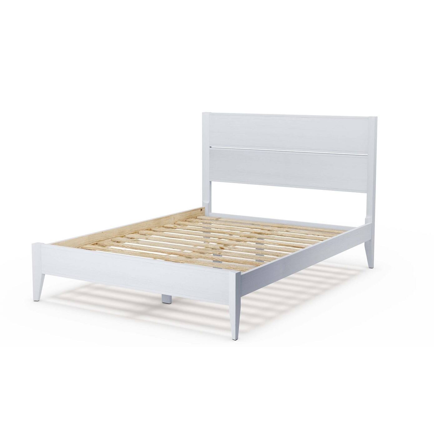 Angle. Hivvago - Hivvago Queen Size Mid Century Slatted Platform Bed - Rustic White.