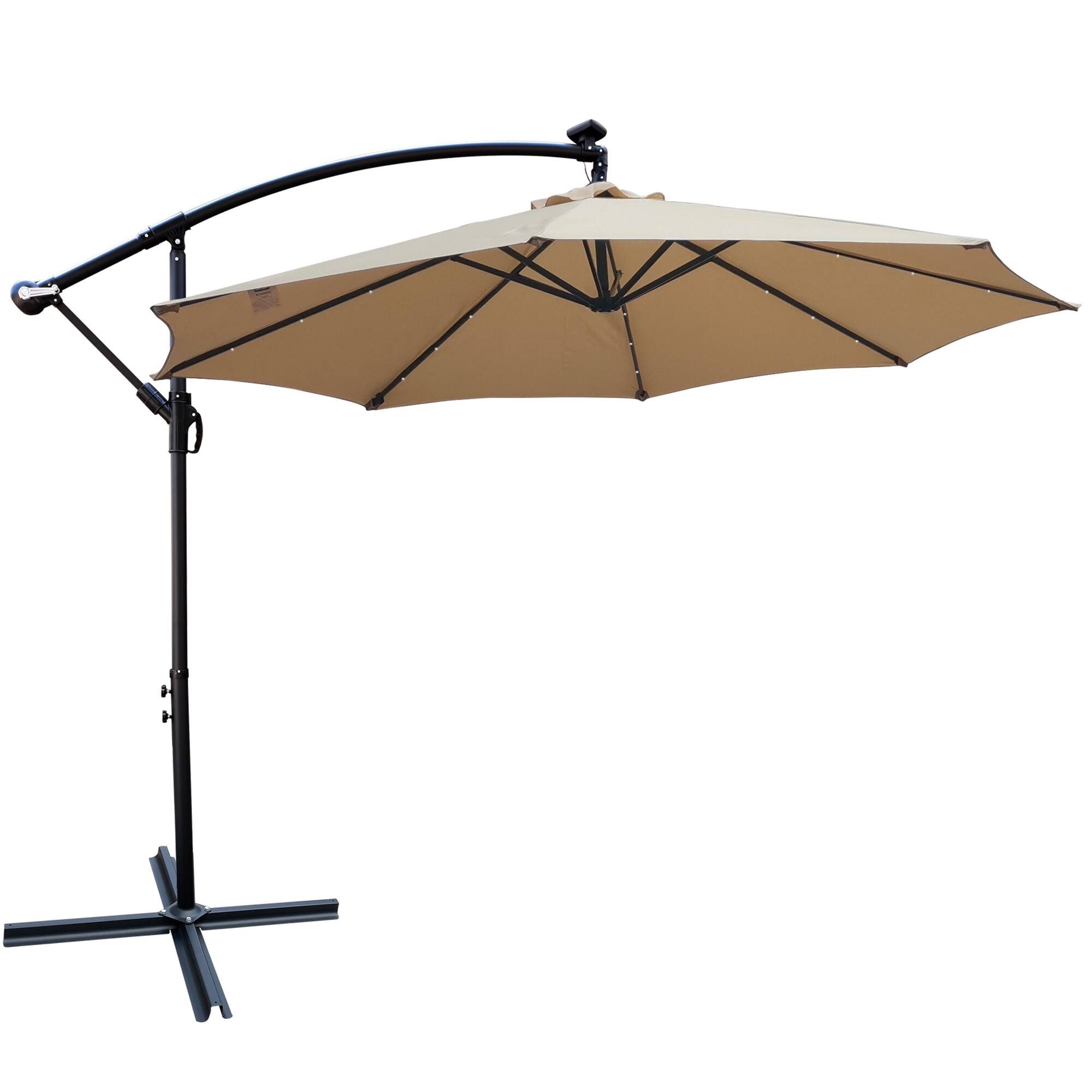 Alt View 2. Loheer - Loheer 10 ft Patio Umbrella Solar LED Outdoor Lighted Market Umbrella Tan with Crank Lift and Cross Base.