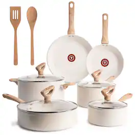 T-Fal - 12pc Ceramic Nonstick Cookware Set, Revive Ceramic - Beige