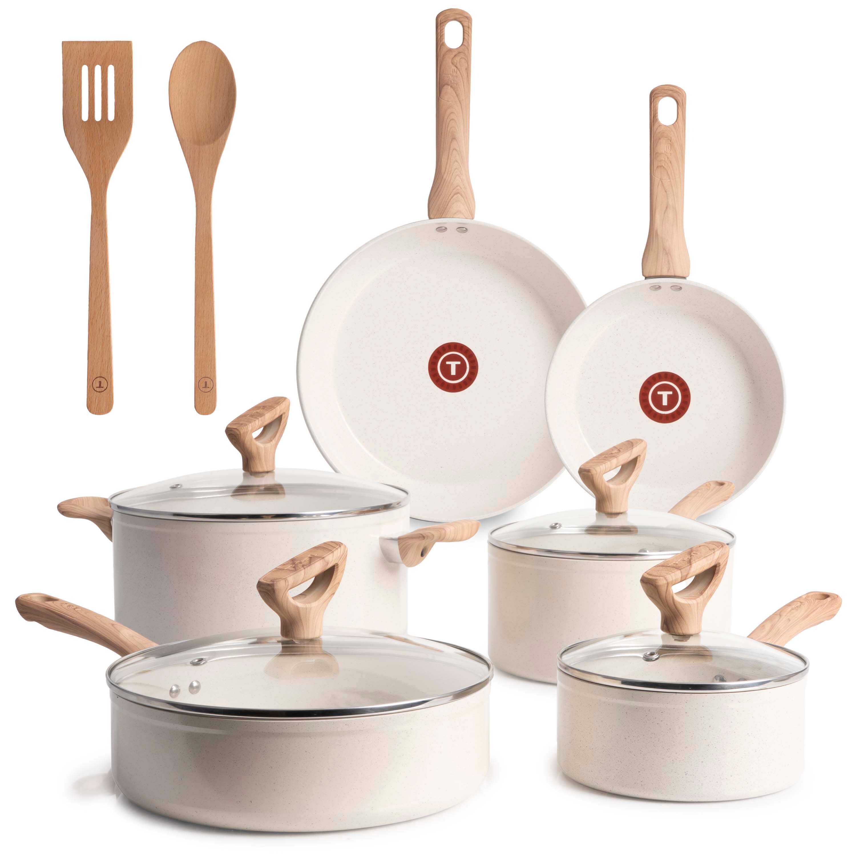 T-Fal - 12pc Ceramic Nonstick Cookware Set, Revive Ceramic - Beige