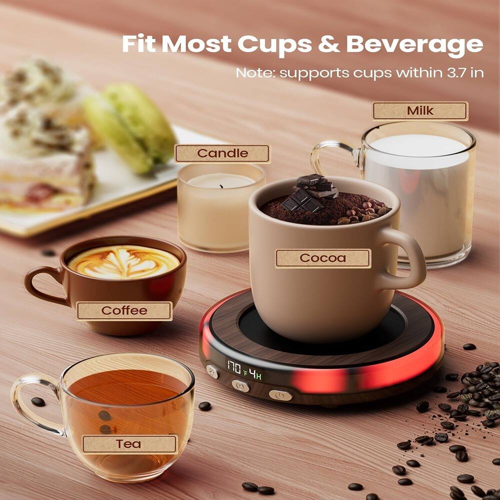 Fit Most Cups & Beverage  
Note: supports cups within 3.7 in  

- Milk  
- Cocoa  
- Coffee  
- Tea  
- Candle