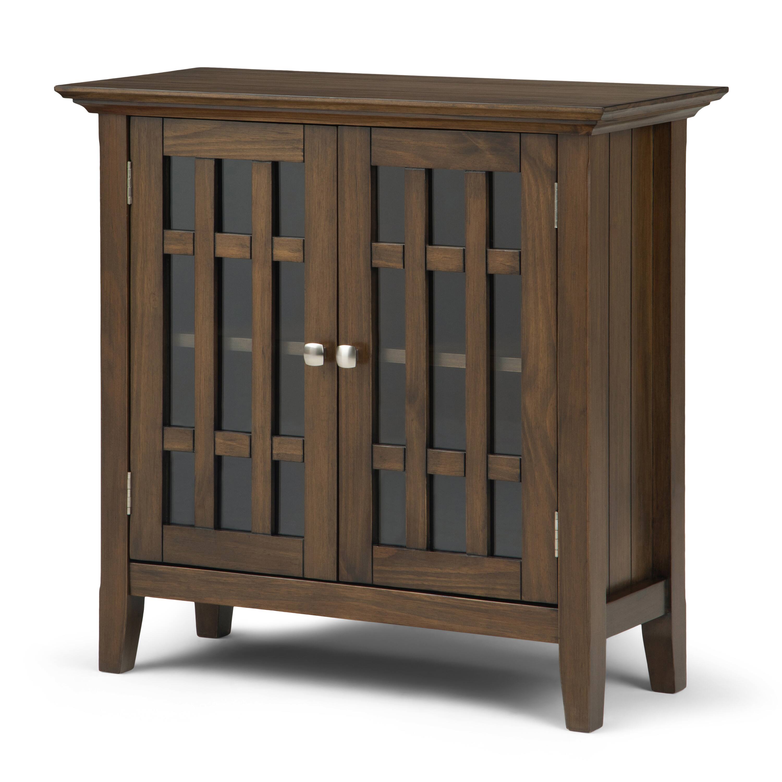 Angle. Simpli Home - Bedford Solid Wood 32 inch Wide Transitional Low Storage Media Cabinet - Rustic Natural Aged Brown.