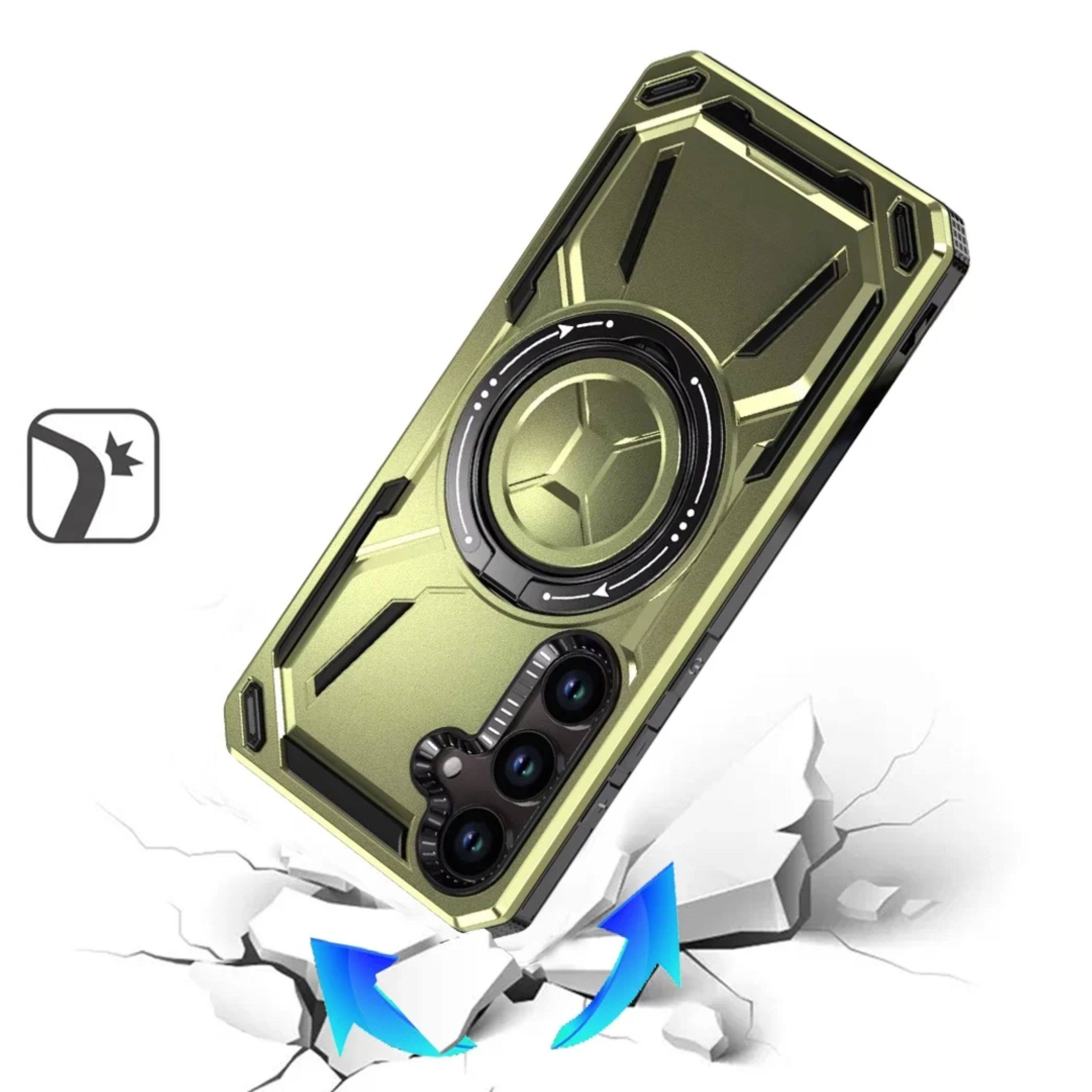 Angle. Kitcheniva - Shockproof Magnetic Circle Rotating Metal Stand Phone Case With Tempered Glass Samsung Galaxy S26+ Plus Midnight Green - Midnight Green.