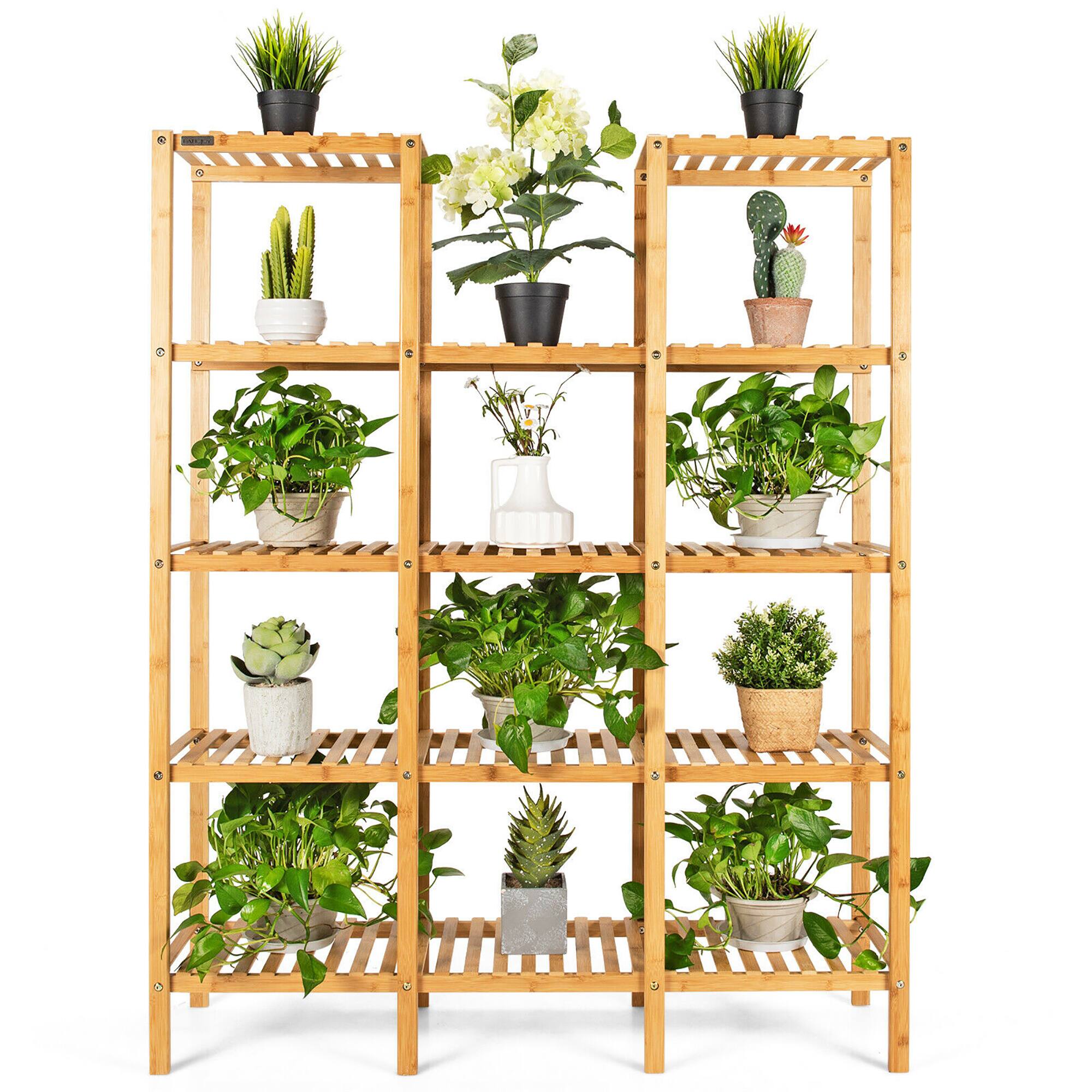 Alt View 2. Costway - Multifunctional Bamboo Shelf Flower Plant Stand Display Storage Rack Unit Closet - Natural.
