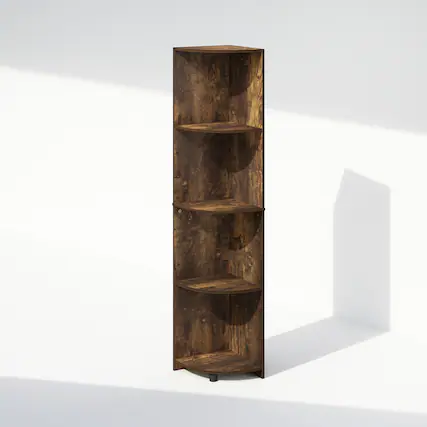 Front. Furinno - Basic 4-Tier Corner Multipurpose Standing Shelf - Amber Pine.