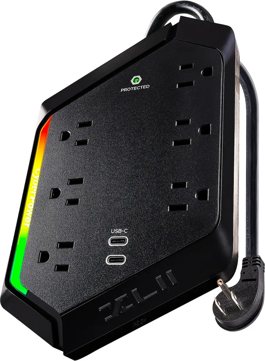 CyberPower GXS604C2 6 Outlet Surge Protector with RGB Lighting and USB ...