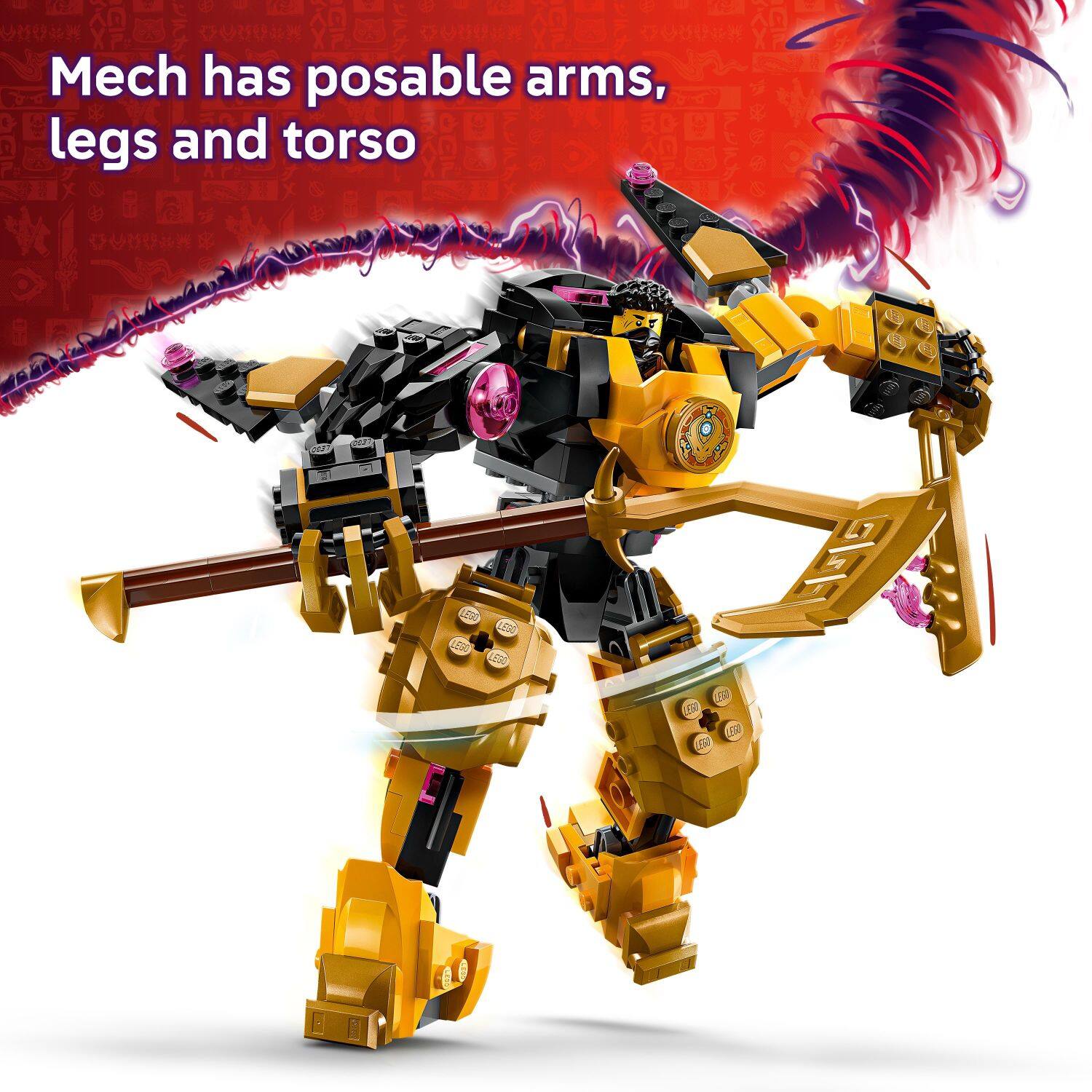 Mech has posable arms, legs and torso.