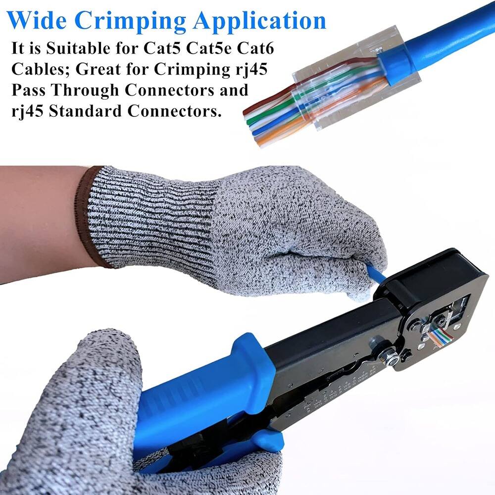 Wide Crimping Application  
It is Suitable for Cat5 Cat5e Cat6 Cables; Great for Crimping rj45 Pass Through Connectors and rj45 Standard Connectors.