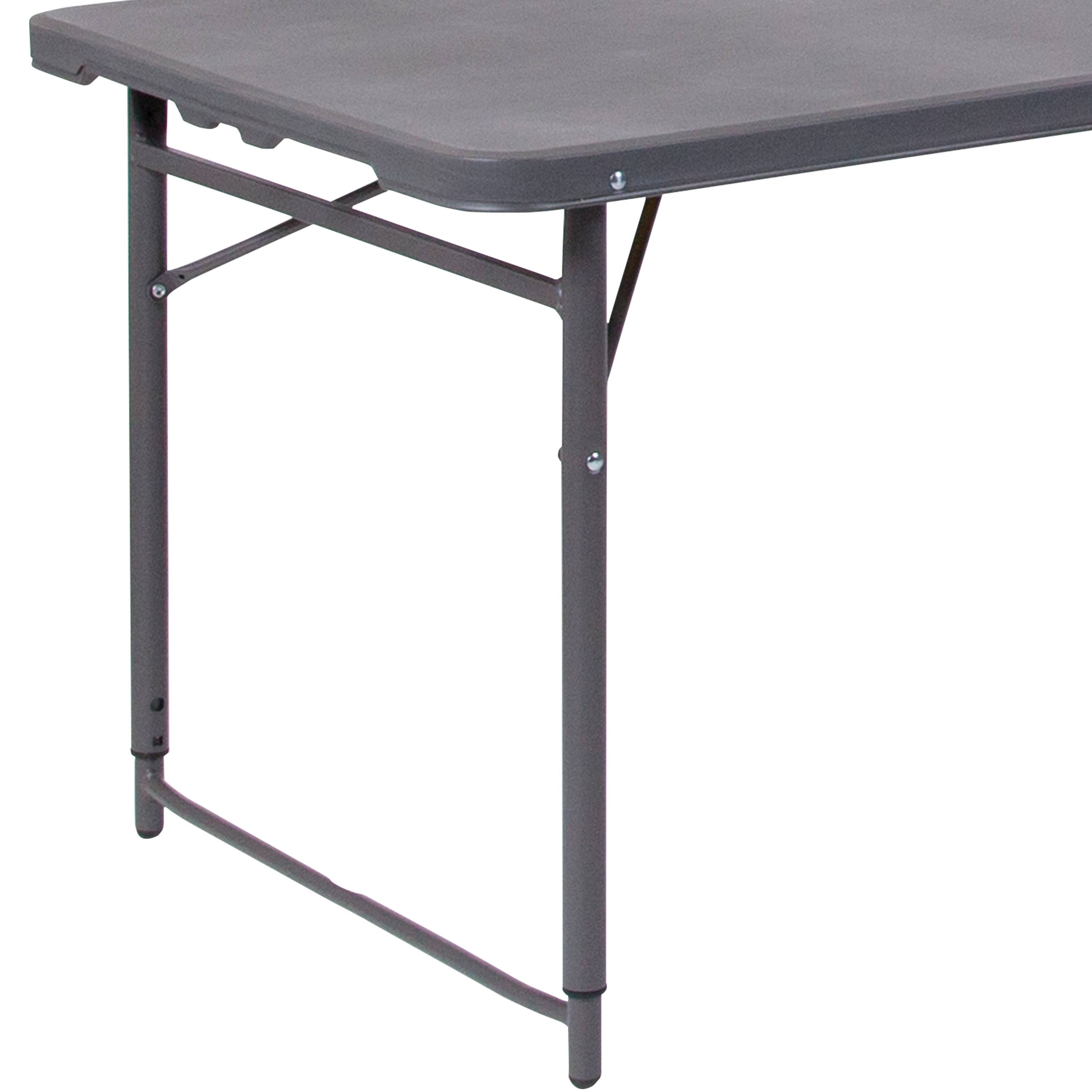 Alt View 8. Emma + Oliver - 4-Foot Height Adjustable Bi-Fold Dark Gray Plastic Folding Table with Handle - Dark Gray.