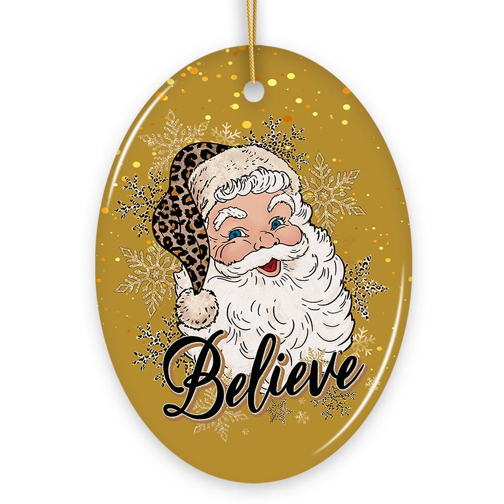 OrnamentallyYou - Vintage Believe Santa Christmas Ornament Oval Version 2 - Multi-colored