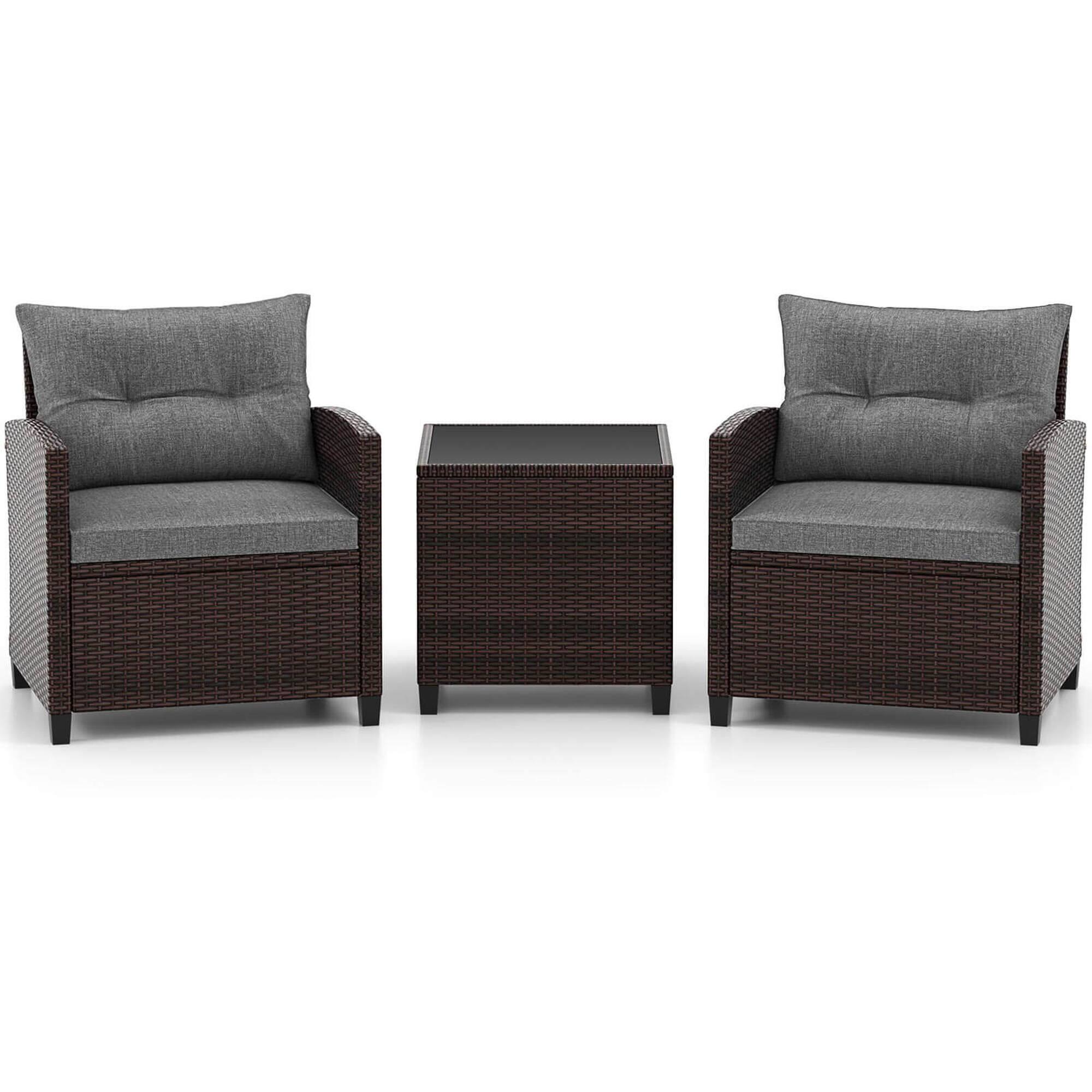 Alt View 4. Gymax - Gymax Set of 3 Rattan Furniture Set Patio Cushioned Conversation Set Sofa Gray - Gray.