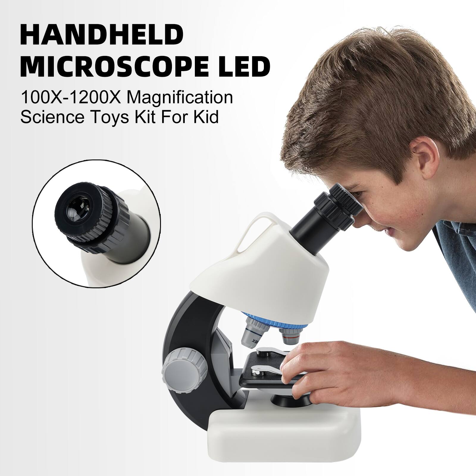 HANDHELD MICROSCOPE LED  
100X-1200X Magnification  
Science Toys Kit For Kid