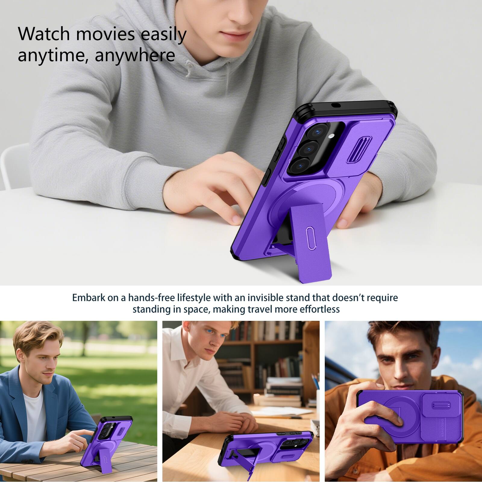 Watch movies easily anytime, anywhere

Embark on a hands-free lifestyle with an invisible stand that doesn't require standing in space, making travel more effortless