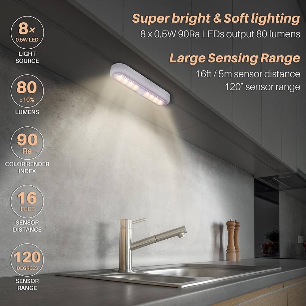 ACJPR - 3-Pack 7" Motion Sensor LED Lights, Battery-Operated, Warm White