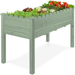 Best Choice Products - 48x24x30in Raised Garden Bed, Scalloped Design, Elevated Wooden Planter for Yard - Sage