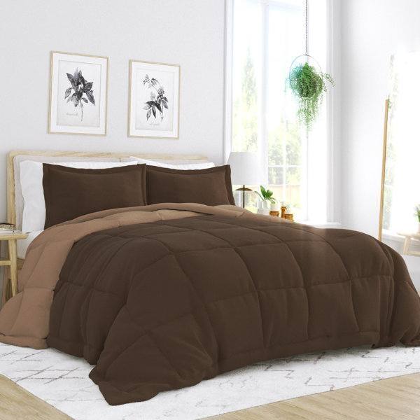 Angle. Hivvago - Full/Queen 3-Piece Microfiber Reversible Comforter Set in Taupe Brown - Taupe, Brown.