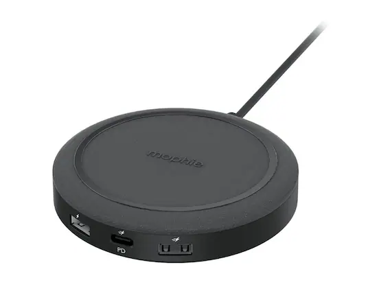 Front. mophie - Mophie Wireless Charging Hub Universal Wireless Charging Hub With USB-A And USB-C Ports I Color: Black - Black.