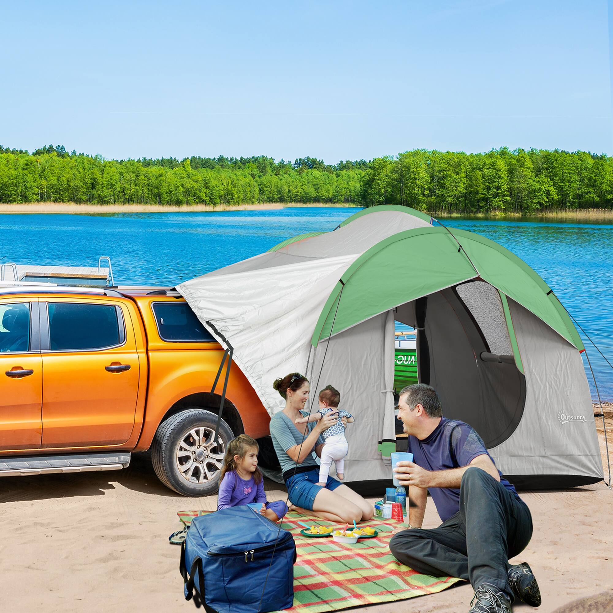 Alt View 1. Outsunny - SUV Tent, 2000mm Waterproof Truck Tent with 3 Doors and Mesh Window, 7.5' L x 6.9' W x 6.9' H - Gray and Green.