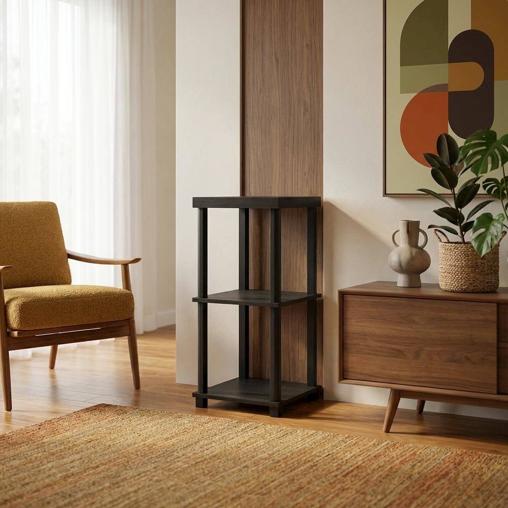 Left. FurniFact - FurniFact End Side Table, Open Shelf, Quality Build - Espresso - Espresso/Black.