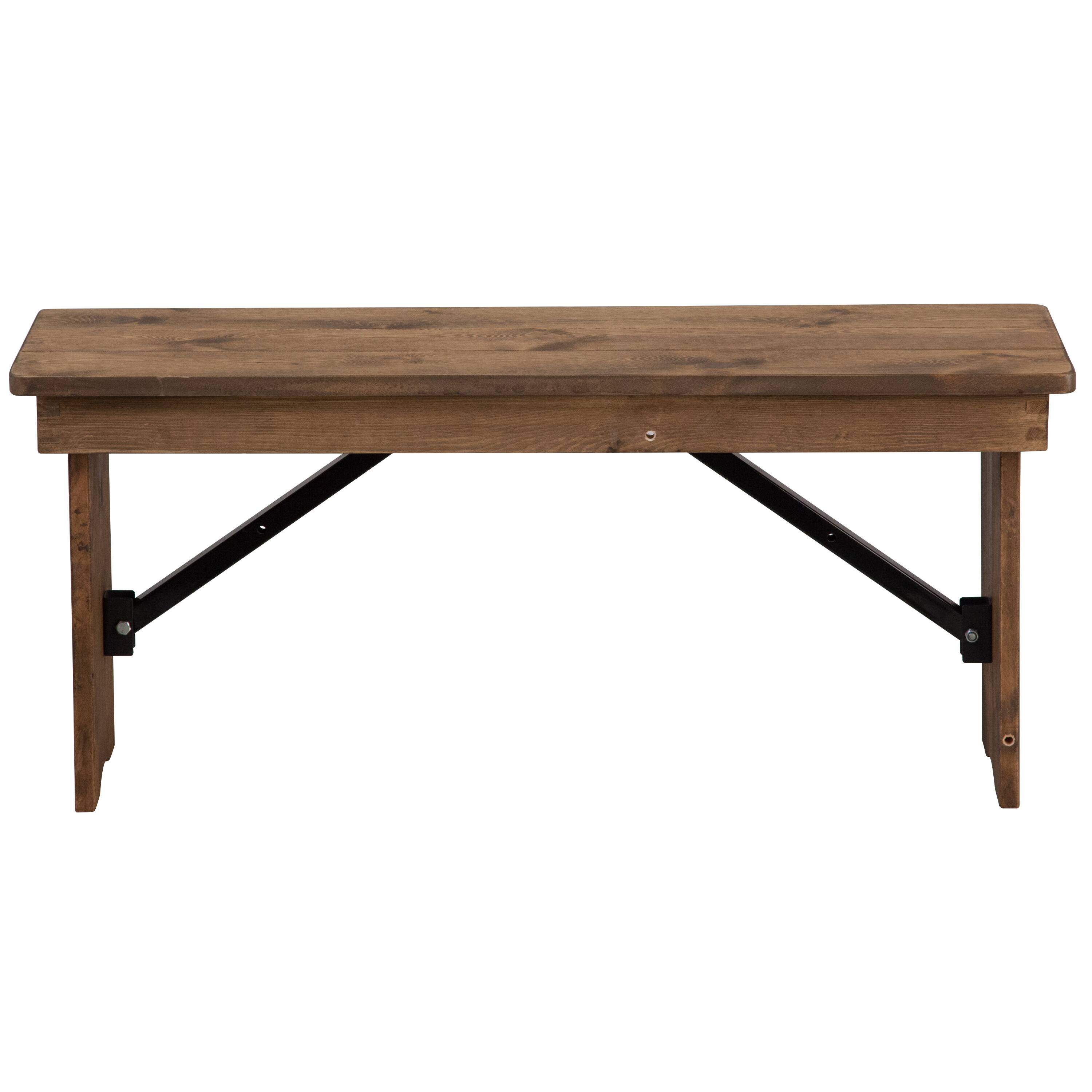 Alt View 5. Emma + Oliver - 40" x 12" Antique Rustic Solid Pine Folding Farm Bench - Portable Bench - Antique Rustic.