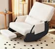 Front. Brick Attic - Rocking Chair Nursery, Low-Seat Glider Chair, Upholstered Rocking Chair Recliner with Side Pocket and Foot Rest - Beige.