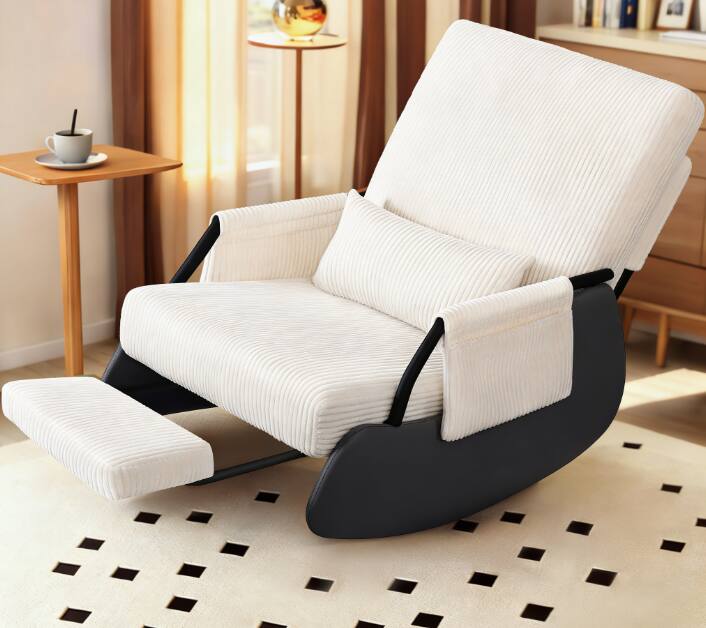 Brick Attic - Rocking Chair Nursery, Low-Seat Glider Chair, Upholstered Rocking Chair Recliner with Side Pocket and Foot Rest - Beige