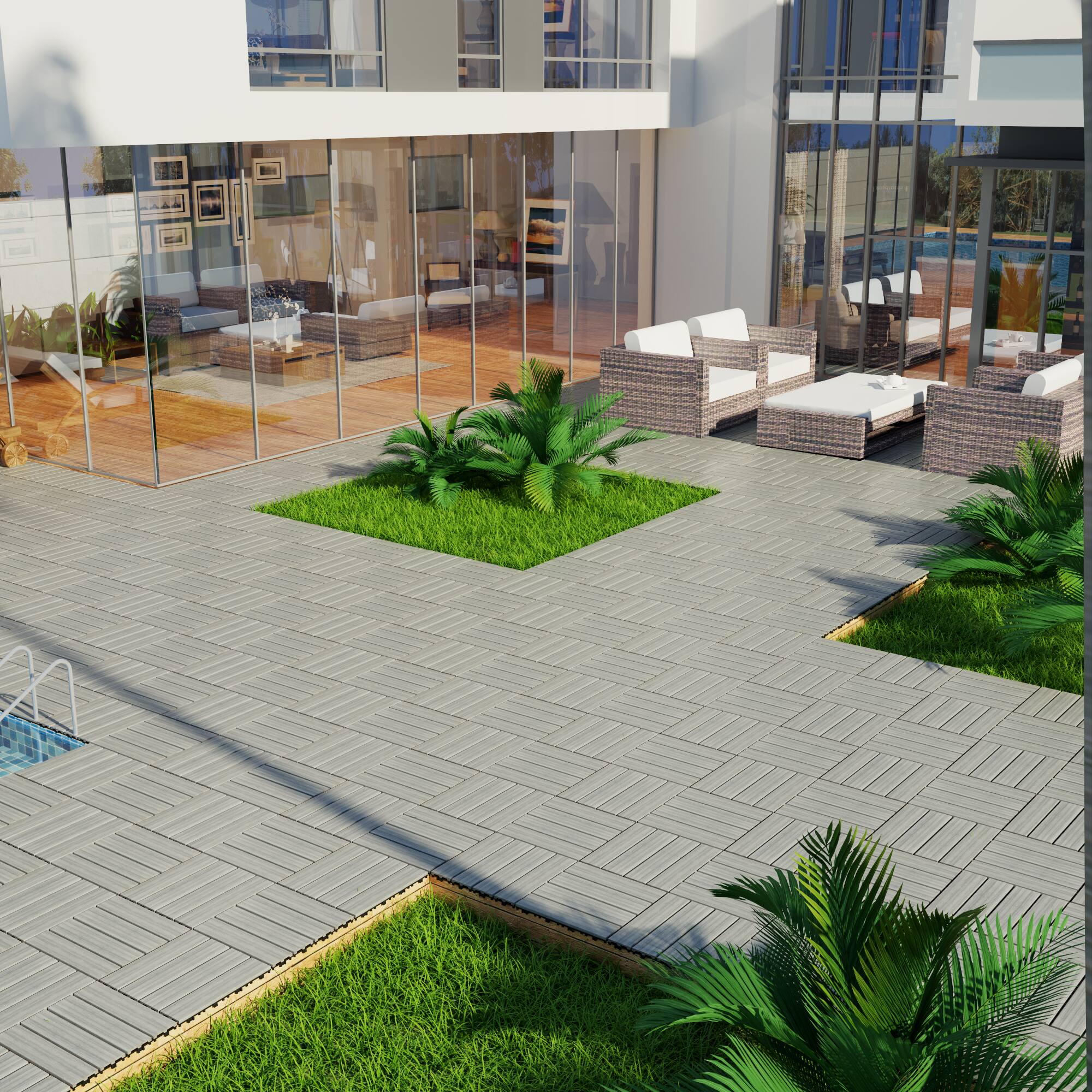 Alt View 8. APRILSOUL - 22pcs 12in WPC Interlocking Deck Tiles Water Resistant SKYGREY - Gray.