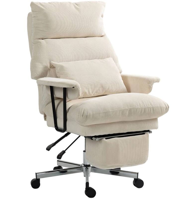 Angle. TinyHomie - Cream White Overstuffed Office Chair with Lumbar Support - brown.