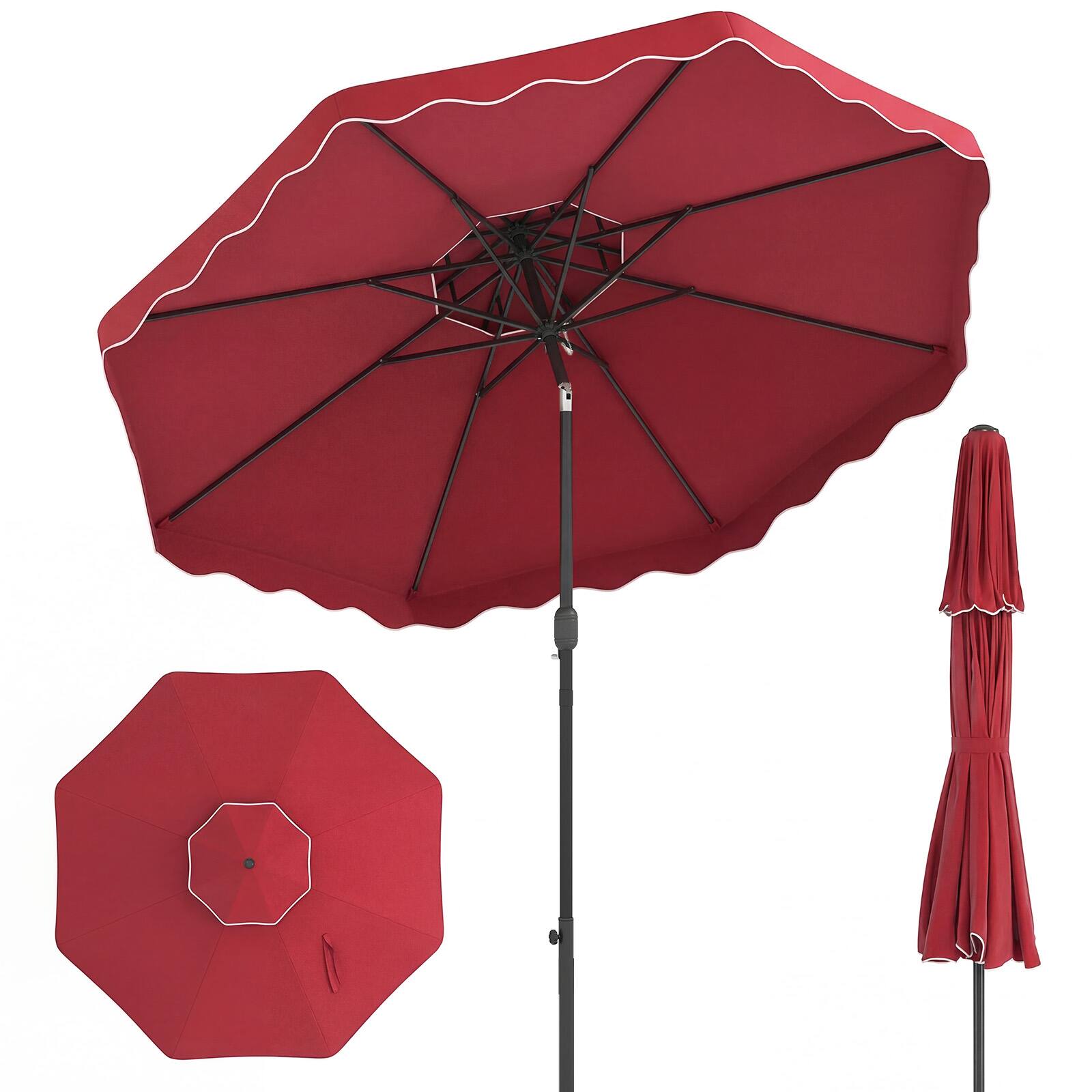 Gymax - 10 FT Patio Umbrella w/Push Button Tilt & Crank 2-Tier Vented Top 8 Metal Ribs Wine - Red price history on PriceWatchPro