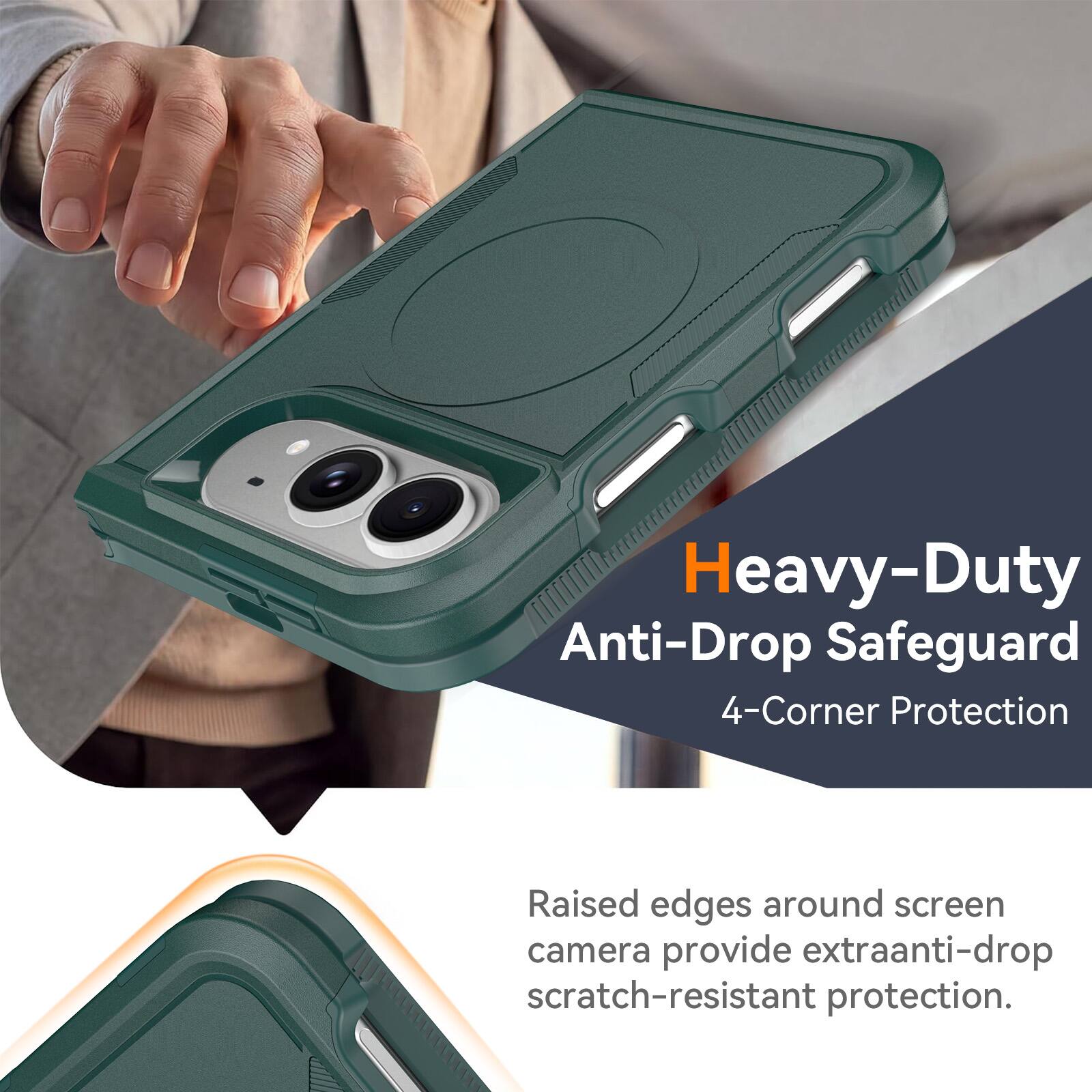 Heavy-Duty Anti-Drop Safeguard  
4-Corner Protection  

Raised edges around screen camera provide extra anti-drop scratch-resistant protection.
