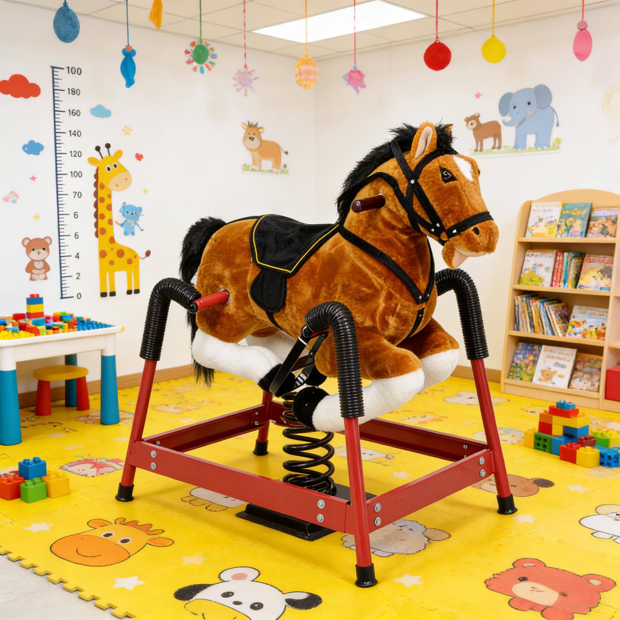 Siljoy Soft Spring Rocking Horse Toy with Neighing Sounds, Plush Body ...