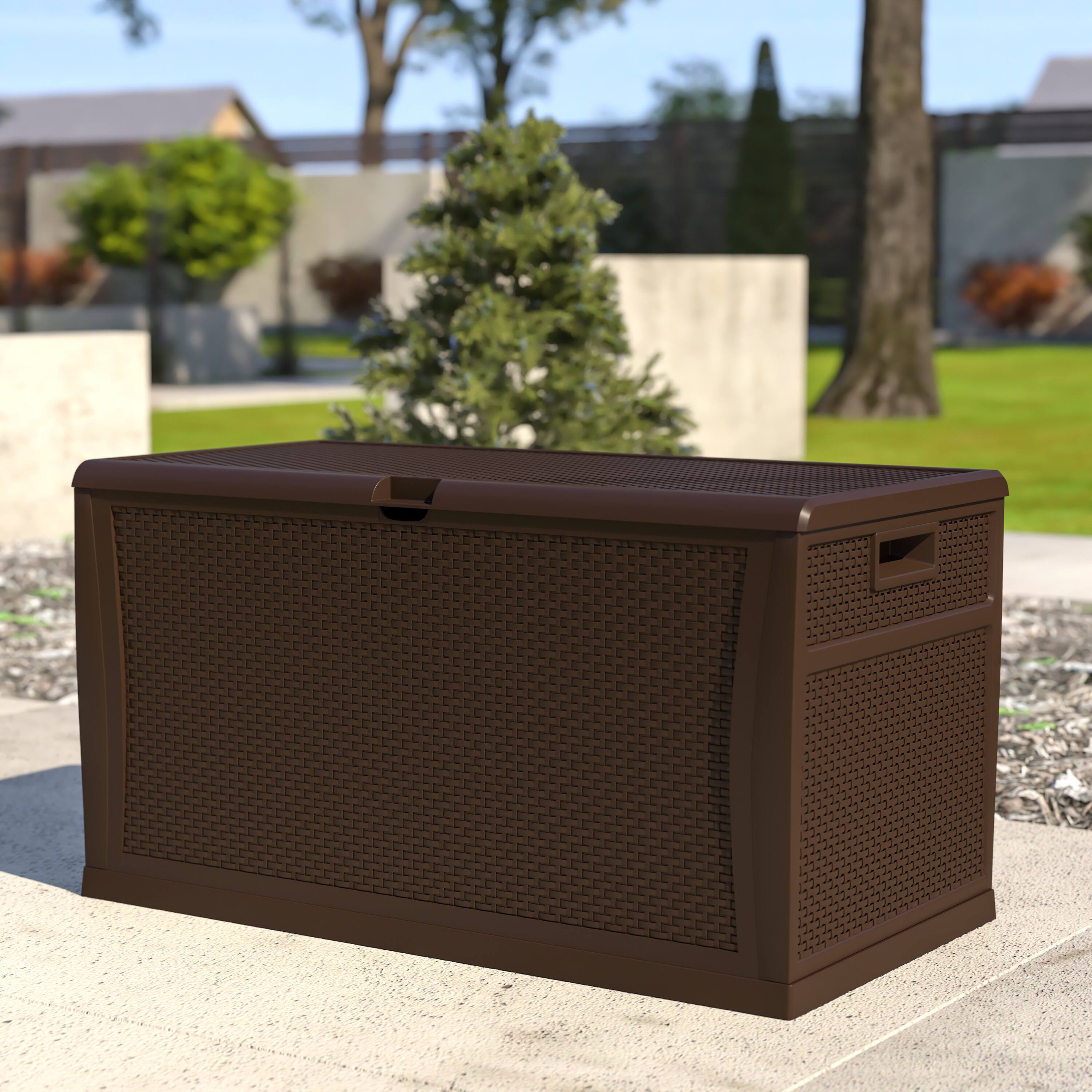 Alt View 1. Emma + Oliver - 120 Gallon Plastic Deck Box for Outdoor Patio Storage & Deck Organization - Brown.