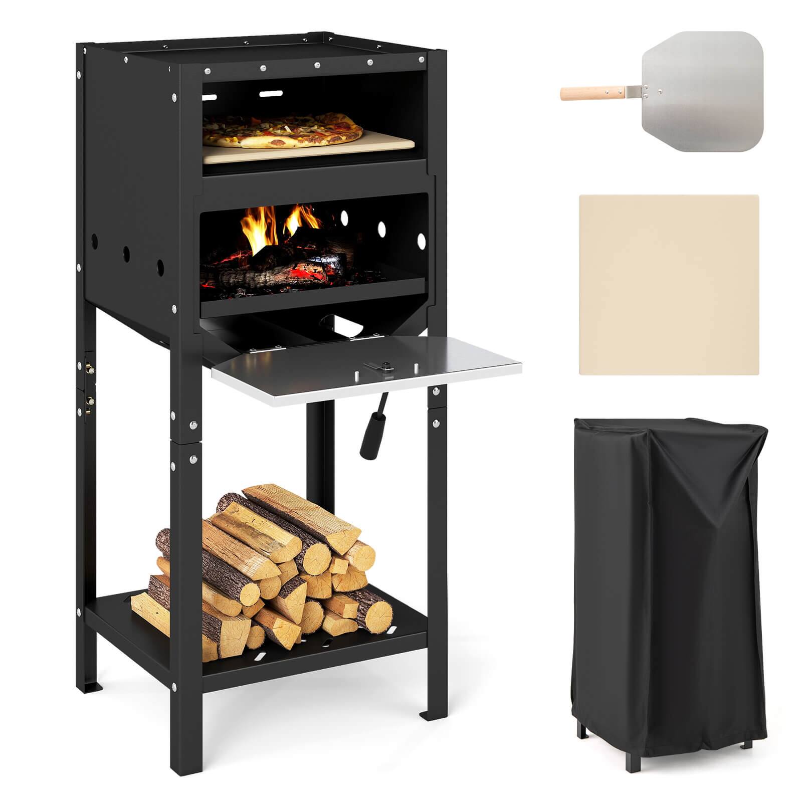 Front. Costway - Costway 12" Outdoor Pizza Oven with Ash Tray & Wood Storage Pizza Stone Pizza Peel - Black.