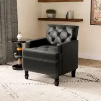 Bestier - 26.3" Wide Classic Soft Leather Upholstered Tufted Arm Accent Chair with Solid Leg - Black - Front_Zoom