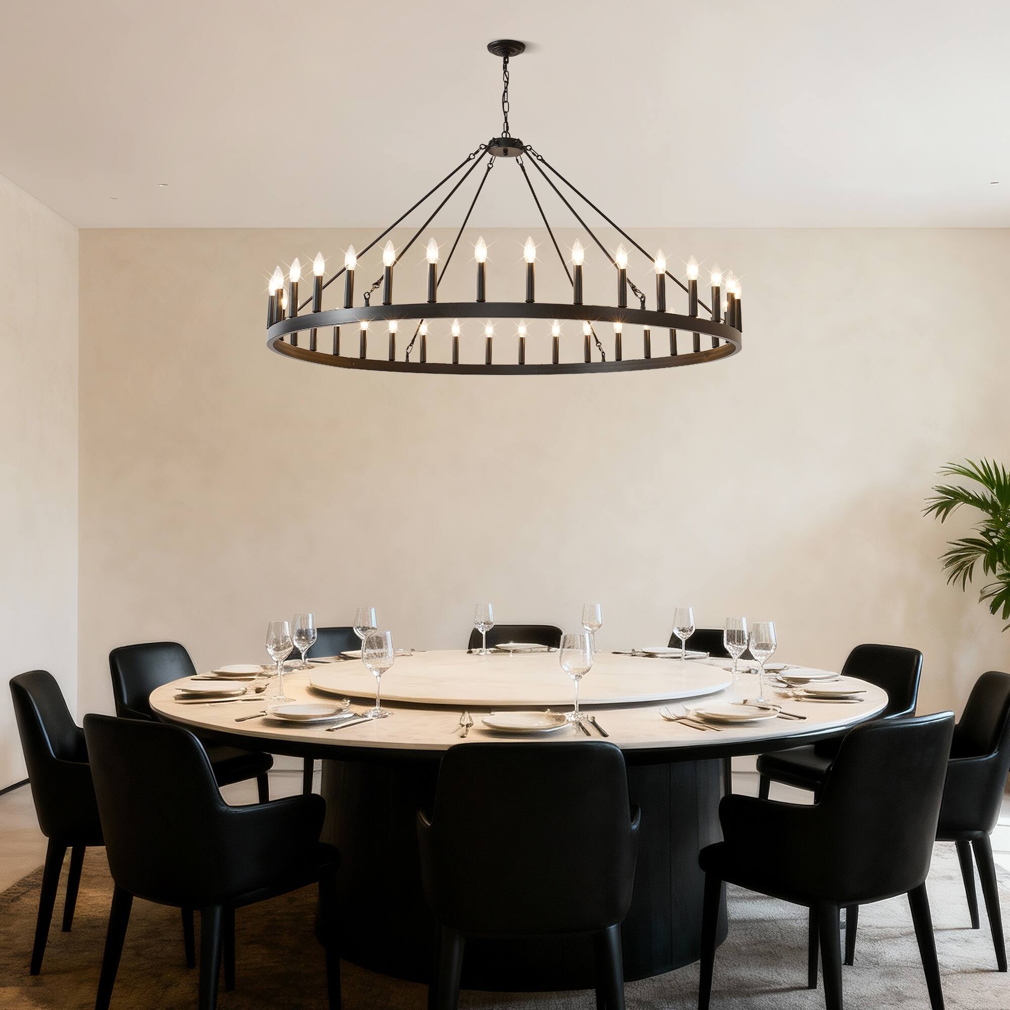 Alt View 5. Boyel Living - 59.1 Inch 36 Light Extra Large Wagon Wheel Chandelier Black Farmhouse Round Wheel Chandelier Light Fixtures Wagon Wheel.
